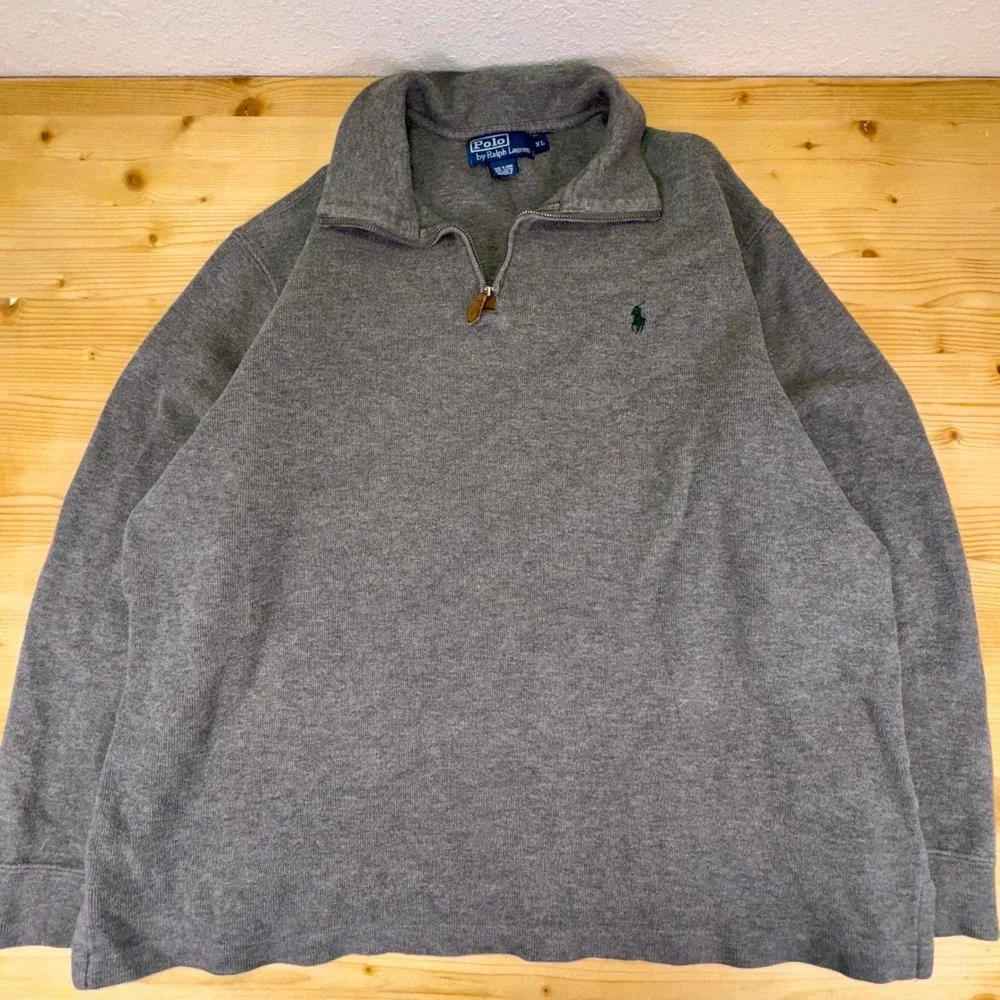 Polo Ralph‎ Lauren 1/4 Zip Pullover Sweater Gray XL Cotton Knit Casual Logo